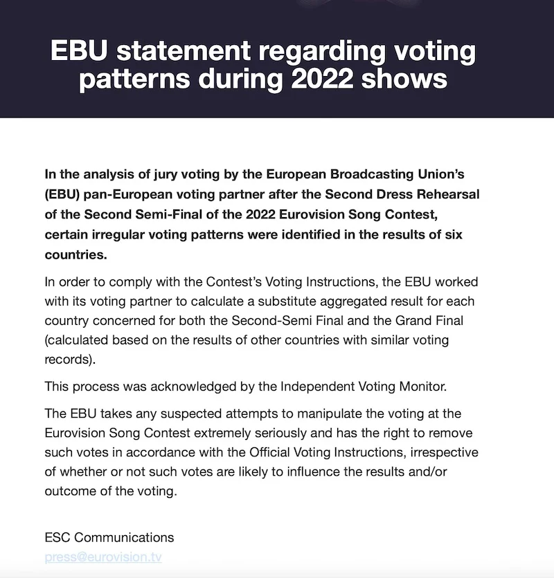 Eurovision 2022 | H EBU αμφισβητεί τα αποτελέσματα 6 κριτικών επιτροπών